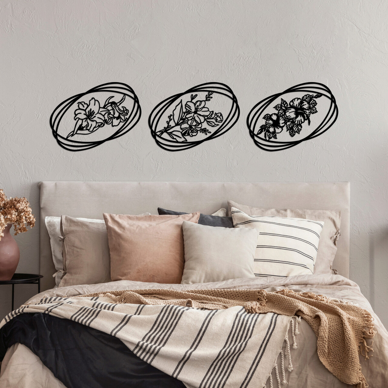 Decoratiune de perete, Flowers, Dimensiune: 45 x 60 cm (3 bucăți), Negru - imagine 6